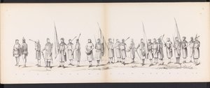 莱顿学生化妆舞会，1865 年（图版 13）
1865 年 6 月 6 日，莱顿学生团成员为庆祝莱顿大学建校 290 周年而举行的盛装游行，描绘了：荷兰人的入场式 b、荷兰人的服装、荷兰人的服装、荷兰人的服装、荷兰人的服装、荷兰人的服装、荷兰人的服装、荷兰人的服装、荷兰人的服装、荷兰人的服装、荷兰人的服装。 作者 J. Hazenberg 玉米动物园
