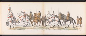 莱顿学生化妆舞会，1865 年（图版 5）
1865 年 6 月 6 日，莱顿学生团成员为庆祝莱顿大学建校 290 周年而举行的化装游行，描绘了：荷兰人进入大学的情景