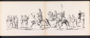 莱顿学生化妆舞会，1865 年（图版 8）
1865 年 6 月 6 日，为庆祝莱顿大学建校 290 周年，莱顿学生团成员举行了盛装游行，描绘了：荷兰人进入莱顿大学的场景。