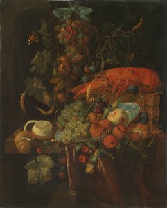 有水果和龙虾的静物 作者 扬·戴维兹。 de Heem（复制后）