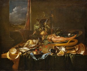 牡蛎和煮牛舌静物画