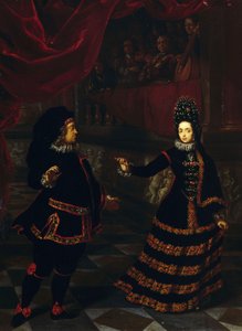 安娜·玛丽亚·路易莎·德·美第奇，巴拉丁选帝侯公主（1667-1743 年）与她的丈夫、巴拉丁选帝侯维特尔斯巴赫-诺伊堡的约翰·威廉二世（1658-1716 年）跳舞，扬·弗朗斯·范·杜文（Jan Frans van Douven，1658-1727 年）创作