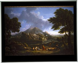 营地中的 A Temporale 景观（帆布） 作者 扬·弗兰斯·范 (1662 1749) 布洛门