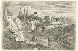意大利式景观，城墙上的旅行者 作者 Jan Frans van Bloemen