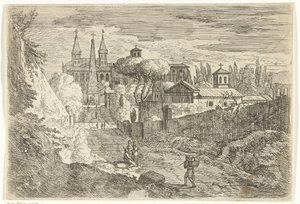 意大利式景观，城墙上的旅行者 作者 Jan Frans van Bloemen