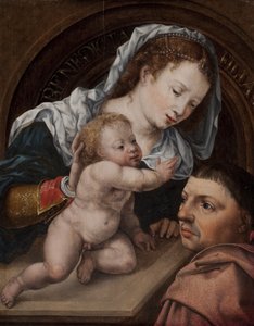 与儿童耶稣在一起的玛丽亚和画的捐赠者 作者 扬·高萨特（Jan Gossaert）