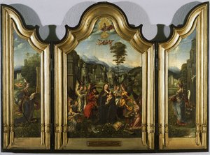圣家族与圣凯瑟琳和圣芭芭拉三联画c。 1505 作者 扬·高萨特（Jan Gossaert）