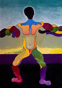 生态人类：驯化睾丸激素的永恒计划，2007年（布面油画）。 作者 扬·格罗内伯格