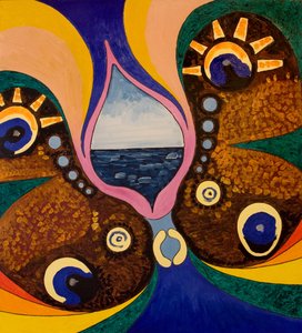 蝴蝶在低语：今天，一个孩子诞生在我们身边，2007年（木板油画）。 作者 扬·格罗内伯格