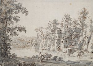 福特的Watermill（笔和棕色墨水和纸上的灰色洗）