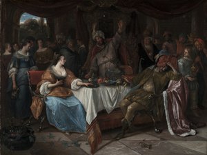 以斯帖，阿哈苏鲁斯和哈曼，约1668年 作者 扬·哈维克斯（Jan Havicksz）。斯汀