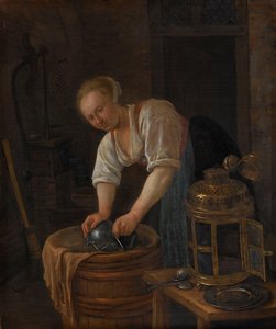 清洗金属器皿的妇女 作者 扬·哈维克斯（Jan Havicksz）。斯汀