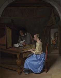 一名演奏大键琴的年轻女子，c。 1660 作者 扬·哈维克斯佐恩·斯汀