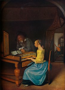 1659年，一名年轻女子向一名年轻人弹奏大键琴