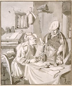 两名男子在办公室里讨论钱，1672年，由Cornelis Ploos van Amstel（1726-98）或Christian Josi（1765-1828）复制 作者 扬·哈维克斯佐恩·斯汀