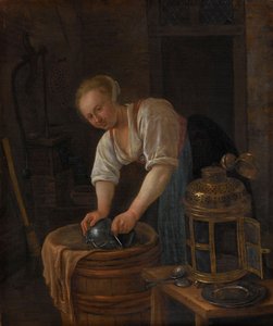 女子精练金属器皿，1650-60 作者 扬·哈维克斯佐恩·斯汀