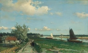 赖斯韦克附近的Trekvliet运河，也：Geest桥附近的风景。 1868年