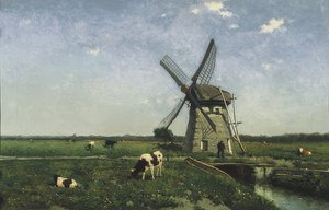 与风车的风景在斯希丹。 1873年