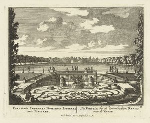 1695-1705年在Paleis Het Loo花园中的大池塘旁的喷泉