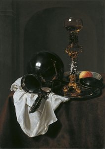 酒杯和锡壶的静物画 作者 扬·詹斯。跋涉