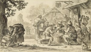 1624年旅馆前的农民纸牌游戏（铅笔，钢笔墨水和纸刷）