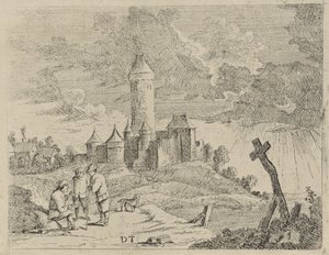 有城堡和三个人的风景 作者 Jan Lauwryn Krafft (I) (可能)