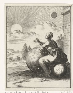 坐在地球仪上的女人和靠在天体仪上看夕阳的女人 作者 扬·路肯（Jan Luyken）