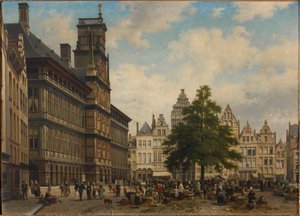 带有自由树的Grote Markt，1875年。 作者 扬·米歇尔·鲁顿（Jan Michiel Ruyten）