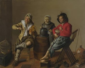 两个男孩和一个女孩做音乐。 1629
