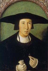 "年轻人的肖像" 扬-莫斯塔特(1472/73-1555/56)的画作，约1520年 凹53x37厘米 普拉多博物馆，马德里 作者 扬·莫斯塔特（Jan Mostaert）