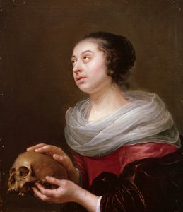 拿着头骨的一个少妇，1640s