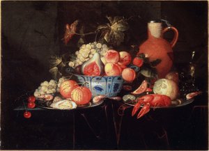 有水果和小龙虾的静物画 - 画布上的 il，c.1660 作者 Jan Pauwel II the Younger Gillemans