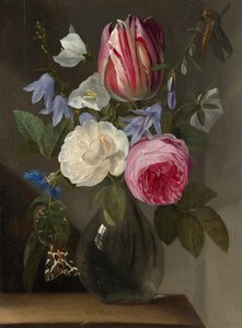 玻璃花瓶中的玫瑰和郁金香，约165-1660。 作者 扬·菲利普斯·范·蒂伦