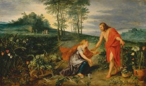 复活节早晨基督向抹大拉的马利亚显现（Noli me tangere），约 1626 年（木板油画） 作者 扬和鲁本斯 PP (1577-1640) 勃鲁盖尔