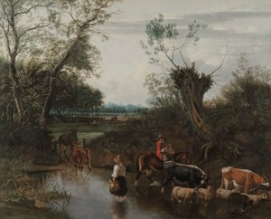 农民过溪，约 1670 年（布面油画） 作者 扬·西伯雷兹（Jan Siberechts）