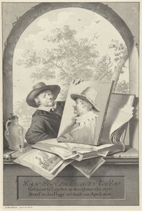 手持 Jan van Goyen 绘画作品和肖像文件夹的男子