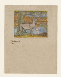 池塘边树旁的鹿
树边的鹿（原标题） 作者 Jan Toorop（艺术家签名）