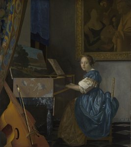 一个年轻女子坐在处女处，c。 1670 作者 扬·维米尔·范·代尔夫特