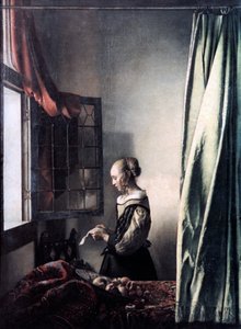在打开的窗户上读一封信的女孩，c1657 作者 扬·维米尔·范·代尔夫特