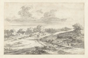 沙丘景观，沿路有人物，远处有小屋 作者 Jan Vermeer van Haarlem (I)（归属于）