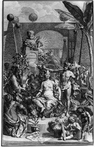 瑞典博物学家查尔斯-林恩（Carl von Linne, Linneus 1707 - 1778）的 "Hortus Cliffortianus "的封面。1737.由Jan Wandelaar（1690-1759）雕刻。私人收藏。 作者 扬·旺德拉尔