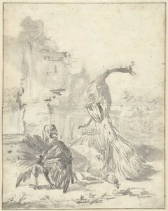 带有一只孔雀和两只火鸡的霍恩德霍夫庄园 作者 Jan Baptist Weenix
