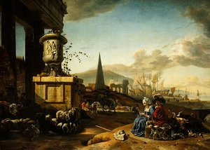 意大利海港（面板油画） 作者 Jan Baptist Weenix