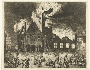 阿姆斯特丹的老市政厅着火了 作者 简·德·班
