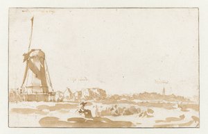 从莱茵河畔看一座磨坊 作者 扬·德·比绍普（Jan de Bisschop）