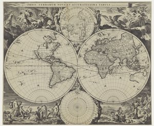 Wereldkaart
Orbis terrarum nova et accuratissima tabula（标题见实物） 作者 尼古拉斯·维舍尔（一）