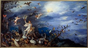 空气的寓言 被各种鸟类包围的年轻裸体女人。 Jan Brueghel Le Vieux 的绘画将 Brueghel de Velours（Brueghel 或 Brueghel 作者 简·布鲁格尔·扬