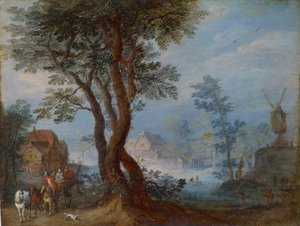 与图的村庄风景，c.1603 作者 简·布鲁格尔·扬