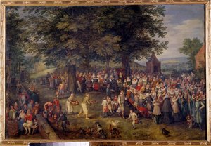 Wedding banquet Scene wedding dinner in a village. Painting by Jan Bruegel (or Breugel or Brueghel or Breughel) the former known as Bruegel de Velours (1568-1625) 17th century Madrid, Musee du Prado 作者 简·布鲁格尔·扬