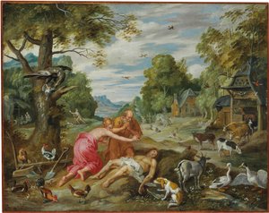 亚当与夏娃的故事中的亚伯之死 作者 扬·布鲁格（Jan Brueghel）